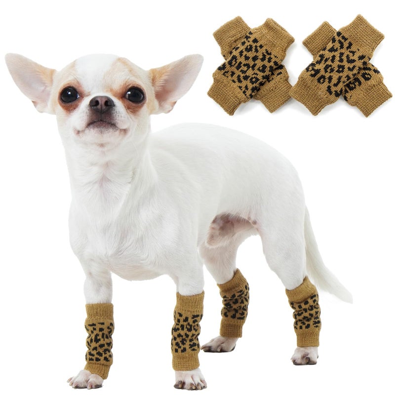 ROZKITCH 4 Leg Anti Dirt Pants for Small Dog Front Leg and Back Leg Knee, Dog Elbow Wrap, Dog Leg Warmer Wrap Protector, Pet Knitted Breathable Protective for Chihuahua, Yorkshire Terrier Khaki S - Image 1